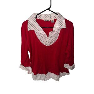 Paris Blues womans layered top plus size 3X red polka dot 3/4 sleeve career